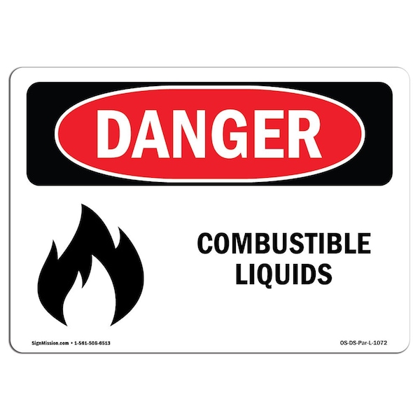 Safety Sign, OSHA Danger, 7" Height, Aluminum, Combustible Liquids, Landscape, L-1072